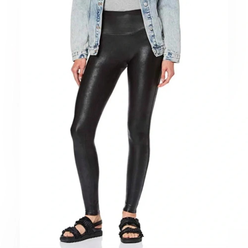 Spanx Faux Leather Black Leggings Womens Size Large - Picture 3 of 9